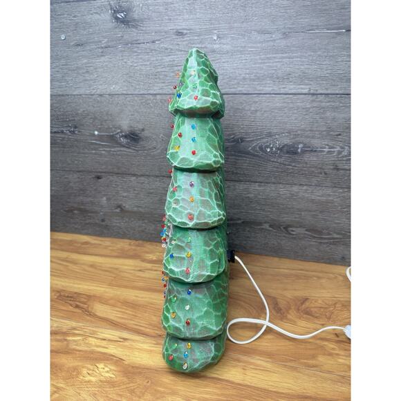 Rare Ceramic Christmas Tree 17.5” Cabin Scene Snowman Lighted 147 Lights Lamp - Picture 5 of 15